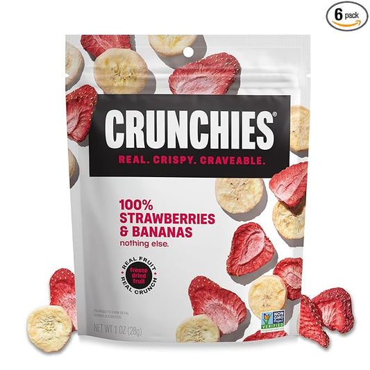 Crunchies Freeze-Dried Fruits, 100% All Natural Crispy Fruit, Non GMO and Kosher, Resealable Freeze Dried Fruit Snack Packs, Pack of 6 (Strawberry Banana)