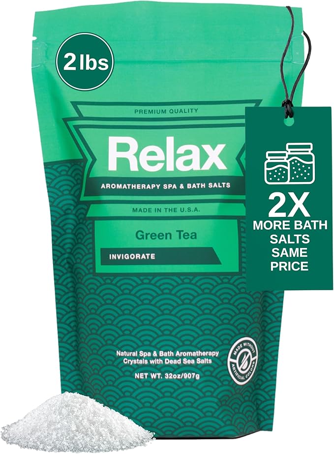 Relax Spa & Bath, Epsom & Dead Sea Salts, Aromatherapy Bath Soak for Hot Tub, Bath or Spa, Green Tea Scent