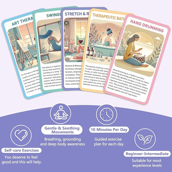 Somatic Therapy Coping Skill Cards for Nervous System Regulation, 50 Somatic Psychotherapy Exercises Cards for Trauma Healing, Emotional Regulation Self Care Anxiety Stress Relief Cards