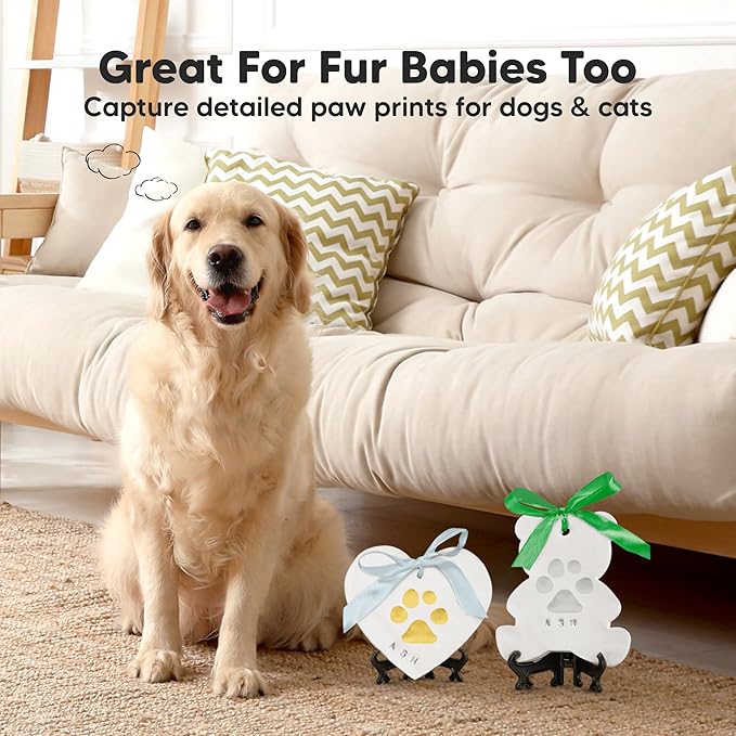 Baby Hand and Footprint Kit - Personalized Newborn Footprint Ornament, Clay Handprint Keepsake, Easy DIY Dog Paw Print Kit, Baby Shower Gifts for Boys, Girls, New Mom Gifts (with Love)