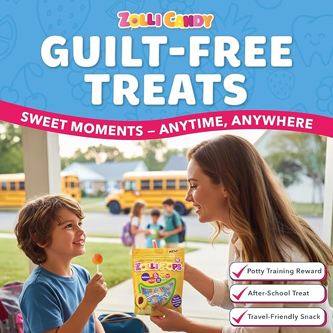Zollipops Clean Teeth Pops Sugar Free Candy with Xylitol, Dye-Free Lollipops - Keto & Diabetic-Friendly, Dentist-Approved Treats for Kids (Peach, 3.1 oz)