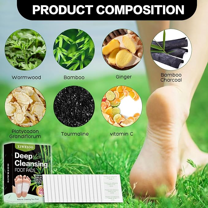 50 Pack Foot Pads, Ginger Oil Bamboo Charcoal, Foot Care Patch Message Deep Cleansing for Stress Relief, Better Rest, Feet Health Patches, Relaxing Muscles