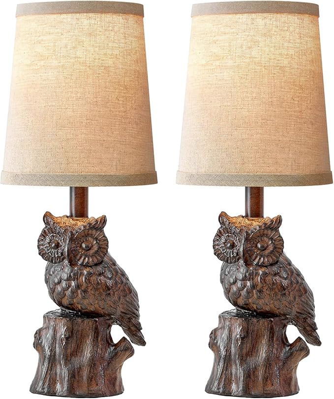14.25" Small Table Lamp for Living Room Farmhouse Bedside Resin Single Lamp with Brown Owl Lamp Shape for Bedroom Retro Rustic Nightstand Lamp