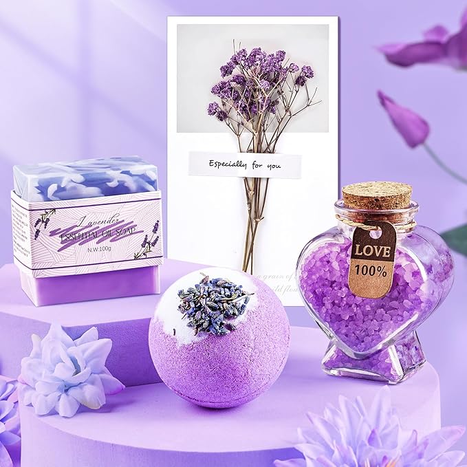 Birthday Gifts for Women Self Care Gifts Get Well Soon Gifts, Lavender Relaxation Spa Gift Basket Sets with Luxury Flannel Blanket, Unique Mothers Day Mom Gifts Basket for Mom Wife Grandma Sister
