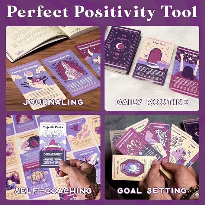 PURPLE CANYON Gratitude Cards | Positive Affirmations for Daily Reflection | Mindfulness Cards for Self Care | 52 Card Deck in Shades of Purple