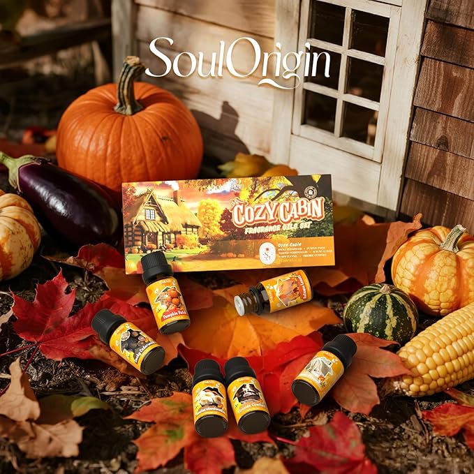 Fall Cozy Cabin Fragrance Oils Set, Essential Oil for Diffuser, Use for Soap Candle Making-Smoky Cedar Wood, Roasted Marshmallows, Autumn Leaves, Warm Flannel, Fireplace Time, Pumpkin Patch