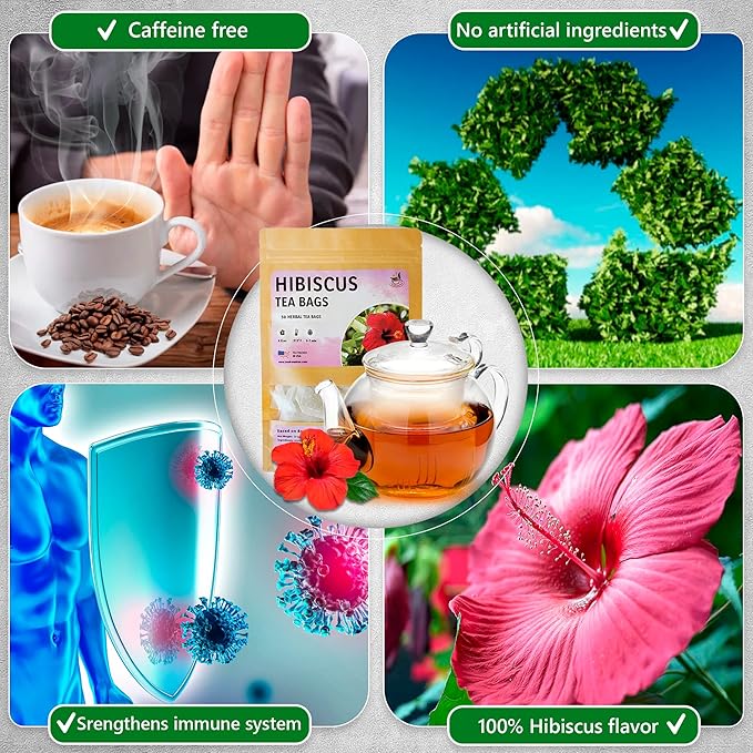 TeaDreamTea Hibiscus Tea Bags | 50 Bleach-Free Tea Bags | Caffeine Free | Dried Hibiscus Flowers | Hibiscus Flower Tea | Dried Flower Tea | Brew Hot or Iced |Herbal Hibiscus Tea