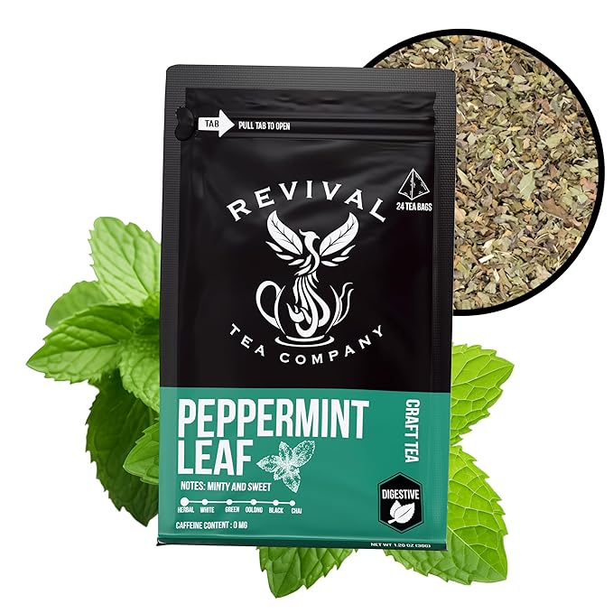 Revival Tea Company Peppermint Tea - Herbal Tea made from 100% Peppermint Leaf - Caffeine Free - Loose Leaf 3 Ounces