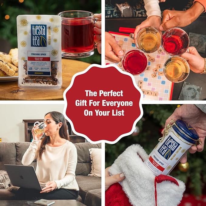 Tiesta Tea - Fireside Spice, Loose Leaf, Mulled Wine Herbal Tea, Premium Non-Caffeinated Holiday Blend, Make Hot or Iced, Brews Up to 25 Cups, 1.5 Ounce Resealable Pouch