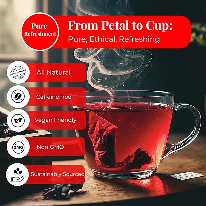 Premium Hibiscus Tea - 75 TeaBags, Te de Hibisco, 100% Natural Hibiscus Flowers, Herbal Tea, Caffeine Free, Non-GMO, Sugar-free. Perfect for Hot or IcedTea. by Akshit