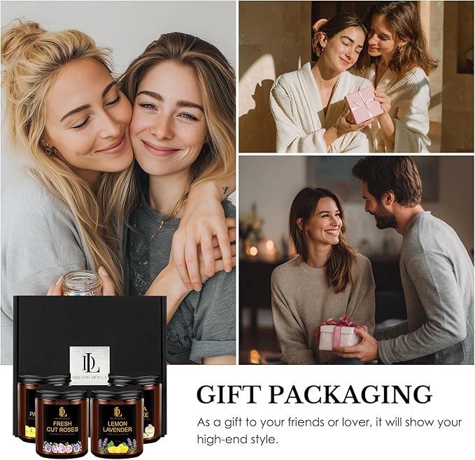 4 Pack Candles for Home Scented, 28 oz Soy Aromatherapy Candle Set, Mother's Day Candle Gifts for Women, Scents of Fresh Cut Roses/Lemon Lavender/Vanilla Cupcake/Amber Patchouli