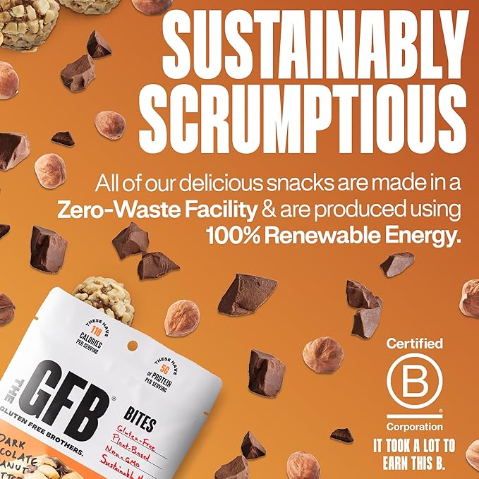 The GFB Dark Chocolate Hazelnut Protein Bites - Gluten Free, Plant Based, Non GMO, Sustainably Made – Ridiculously Tasty, Healthy, Vegan, Protein Energy Balls, 4 oz (6 Count)