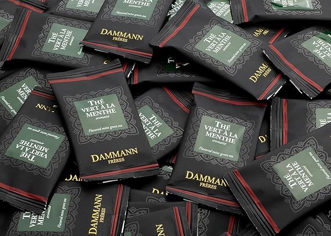 Dammann Freres Satchets, Green Mint Tea Bags, Premium Gourmet French Green Tea, Blend Spearmint, Peppermint Flavors, Individually Wrapped, 24 Count (Single Pack)