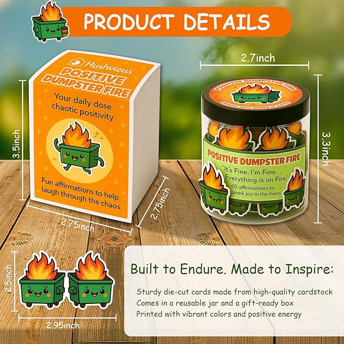 60 Positive Dumpster Fire Cards Jar, Emotional Dumpster Fire Desk Accessories, Affirmation Cards for Women, Teens Girl, Coworker, Dumpster Fire Zen Garden, Womens Birthday Gifts Unique