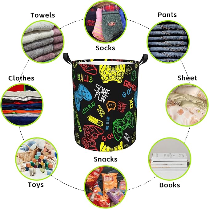 Laundry Basket Abstract Game Laundry Hamper Large Laundry Basket Storage Basket Tote Bag Collapsible Organizer Basket for Bathroom,Laundry,Bedroom 17.3 x16.5 Inch