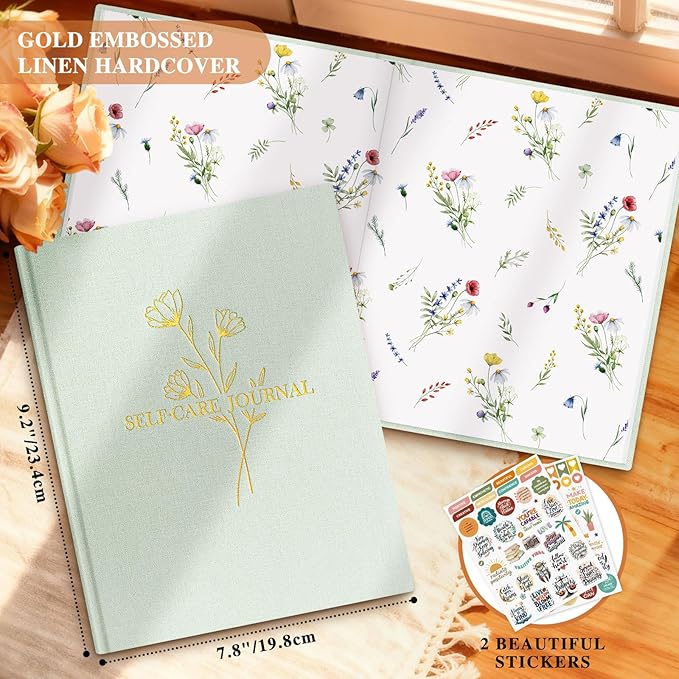 Lanpn Self Care Journal for Women, Self Love Guided Journals with Prompts, Daily Reflection Wellness & Gratitude Planner, 5 Minute Mental Health Notebook, Mindfulness Mood Log, 240 Pages, Sage Green