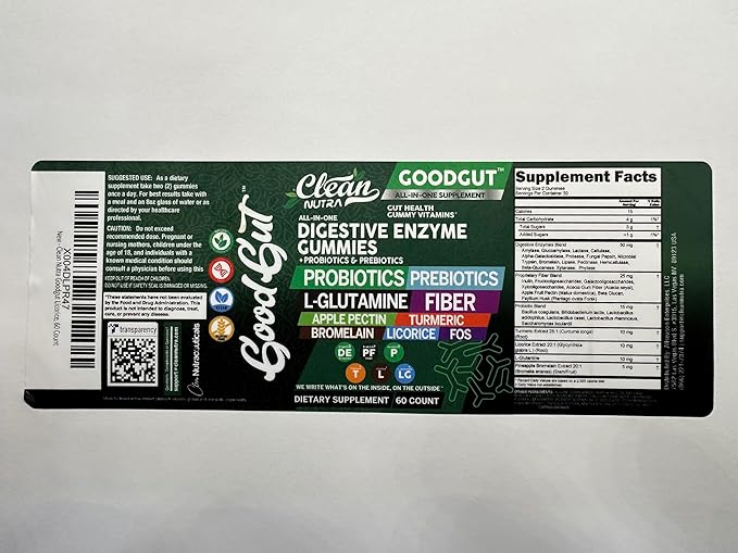 Digestive Enzymes with Probiotics and Prebiotics For Digestive Health Gummies + L-Glutamine For Gut Health Bromelain Turmeric Licorice Fiber Apple Pectin Inulin FOS Plant Pased Vegan Gummy Vitamins