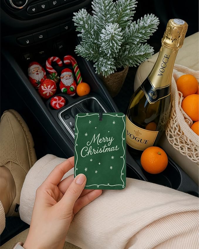 Red and Green Christmas Berry Car Air Freshener 4 Pcs, Retro Coquette Bow Xmas Tree Hanging Air Freshener for Cars Closet Drawer Books, Girly Christmas Car Accessories Mirror Decor for Women