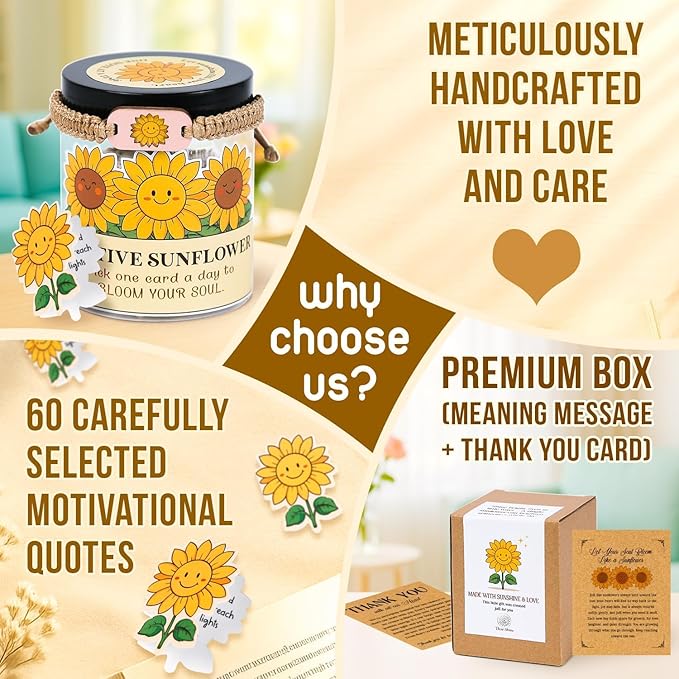 60 Positive Sunflower Cards Jar, Affirmation Cards For Women, Emotional Support Sunflower, Sunflower Gifts For Women, Mom, Sunflower Gifts, Sunflower Themed Gifts