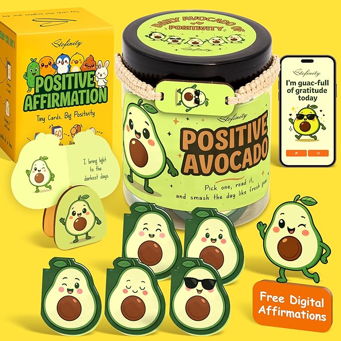 Positive Avocado Gifts For Avocado Lovers - Jar Of Affirmation Cards For Women Men, Inspirational Motivational Cards Mini Friend Birthday Gifts For Women Coworker, Cute Self Care Cards