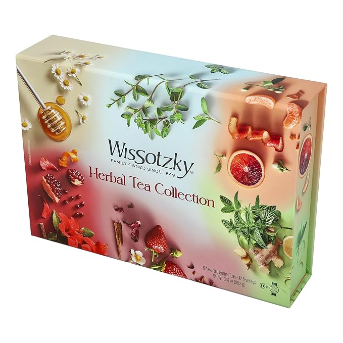 Wissotzky Herbal Tea Collection Dream Gift Box (42 Tea Bags) | Individually Wrapped | 6 Flavors | Naturally Caffeine-Free | Variety Pack Tea Sampler Gift Set | Corporate & Holiday Gifts | Certified Kosher
