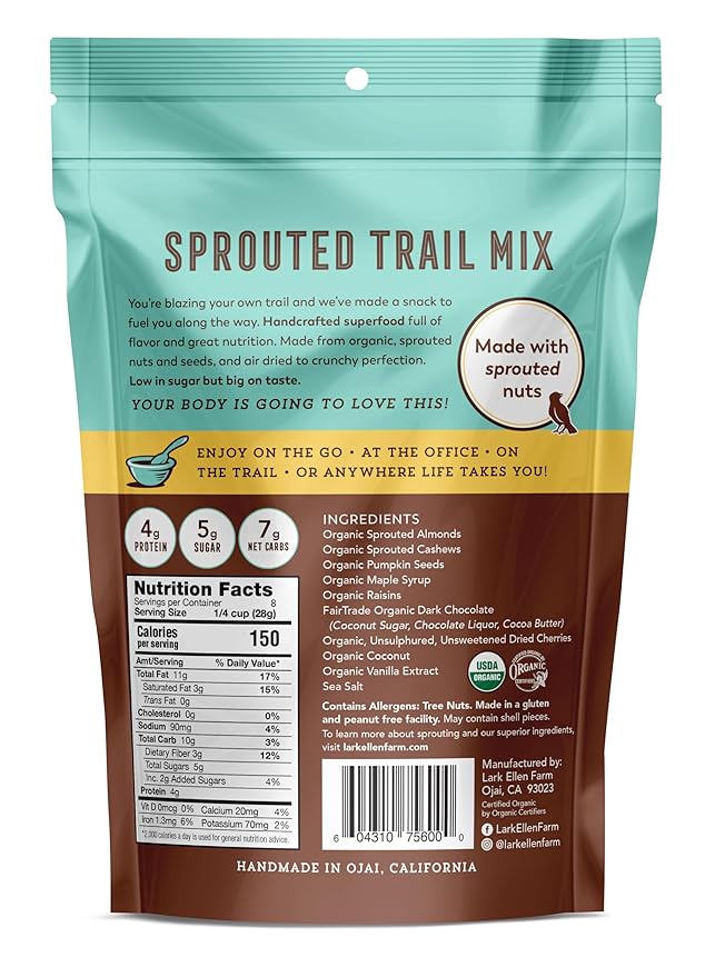 Lark Ellen Farm Sweet and Salty Nut and Seed Trail Mix, Gluten Free Trail Mix Bags, Grain Free Healthy Snacks, Certified Organic, Non-GMO, Paleo, Vegan (8 oz, 2 Pack)