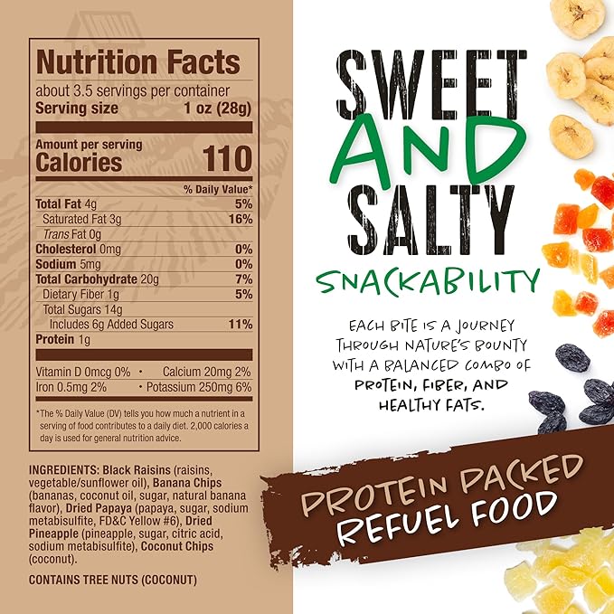Natural Cravings Trail Mix Snack Dried Fruit Mix & Nuts Mix with Chocolate Chips, Peanuts, Cranberries, Raisins, Walnuts, Tropical Fruits (12 Pack, Rainforest Mix)