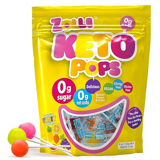 Zolli KETO Pops Sugar Free Lollipop Candy, Vegan, Gluten-Free, Diabetic-Friendly, 4oz Resealable Pouch