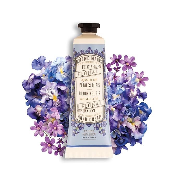 Panier des Sens - Small Hand Cream for Dry Cracked Hands โ Blooming Iris Mini Hand Lotion for Dry Skin - With Shea Butter and Olive Oil - Hand Care 97% Natural Ingredients - Travel Size 1 floz