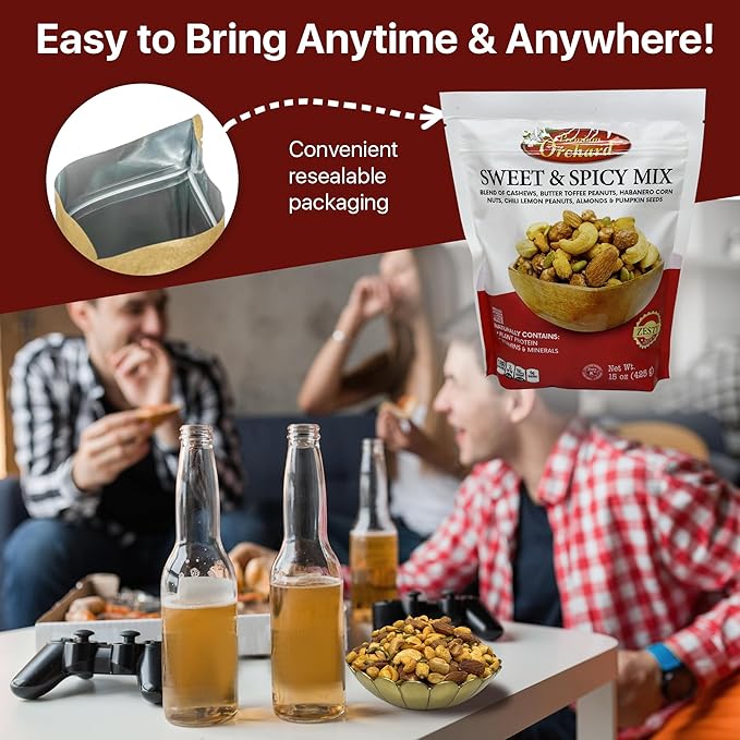 MIXED NUTS Sweet & Spicy Nut Mix - Salted Cashews Butter Toffee Peanuts Habanero Corn Nuts Chili Lemon Peanuts Almonds Dry Roasted Pumpkin Seeds Savory Snacks Packed Fresh Healthy Protein Snack Kosher