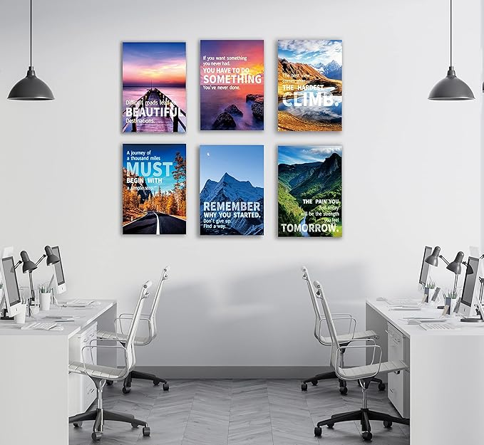 Inspirational Quotes Motto Wall Art,Motivational Office Wall Art Decoration Painting, Suitable for Library, School, Gym,Office, Living Room,Home Deco,Tabletop/Hanging,| 6-pack(38 x 58 cm) Framed 2