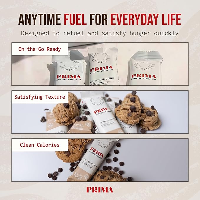 Prima Ancestral Protein Bar – Clean Grass Fed Protein Bar with Whey, Collagen, Honey, and Coconut – 16g Protein, No Preservatives or Seed Oils – Cookie Dough - 7 Pack