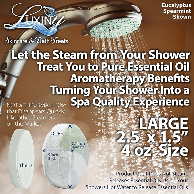Shower Bombs Aromatherapy in Your Shower, American Made by Luxiny, Shower Steamer Tablets Melt to Release a Fragrant Vapor for Natural Stress Relief – Pack of 4 XL Steamers (Lemon Drop)