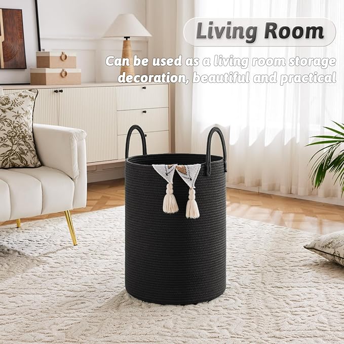 Laundry Basket,Woven Cotton Rope Laundry Hamper,100L for Decorative Storage of Dirty Clothes,Toys and Blankets in Bathroom,Baby Room and Living Room