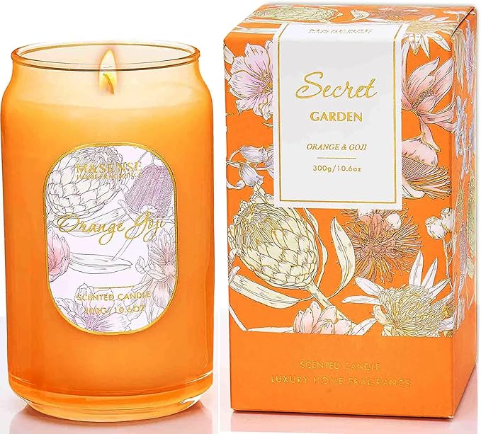 M&SENSE Orange&Goji Candles for Home Scented, 10.6 Oz Soy Wax Candles Non Toxic Jar Candle Up to 60 Hours Long Burning Home Fragrance Gift for Stress Relief, Meditation, Yoga