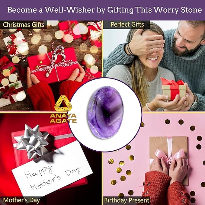Amethyst Worry Stones – Crystal Thumb Worry Stone for Anguish, Stress – Relaxing and Soothing Balance Stones for Meditation, Stress Relief – Healing Stones and Crystals for Men and Women