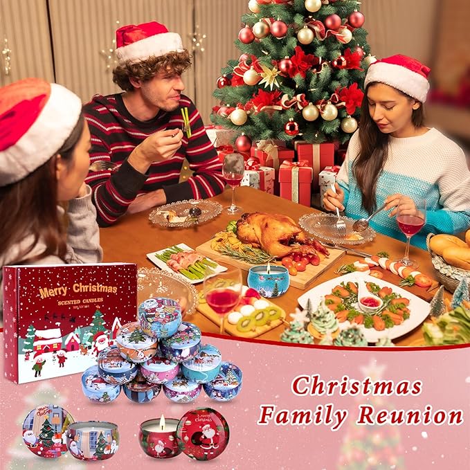 Christmas Scented Candles Gift Set, 12 PCS 3oz Aromatherapy Candles Gifts for Women Soy Wax Candles Gift for mom Portable Travel Tin Jar Candles for Birthday, Thanksgiving, Mother's Day