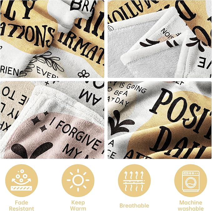 Positive Affirmation Stress Relief Gifts, Soft Blanket with Daily Affirmations Messages, Self Care Motivational Inspirational Encouragement Gifts for Women (50"x 60")