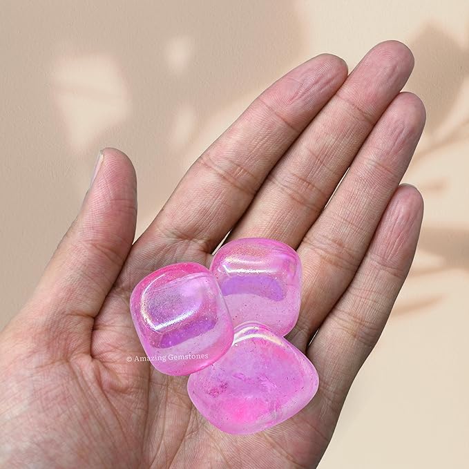 Amazing Gemstone Rose Aura Quartz Crystals and Healing Stones Tumbled - 1 oz Rose Aura Quartz Stone, Healing Stones for Energy Balance, Stress Relief - Premium Polished Gems Rocks for Meditation