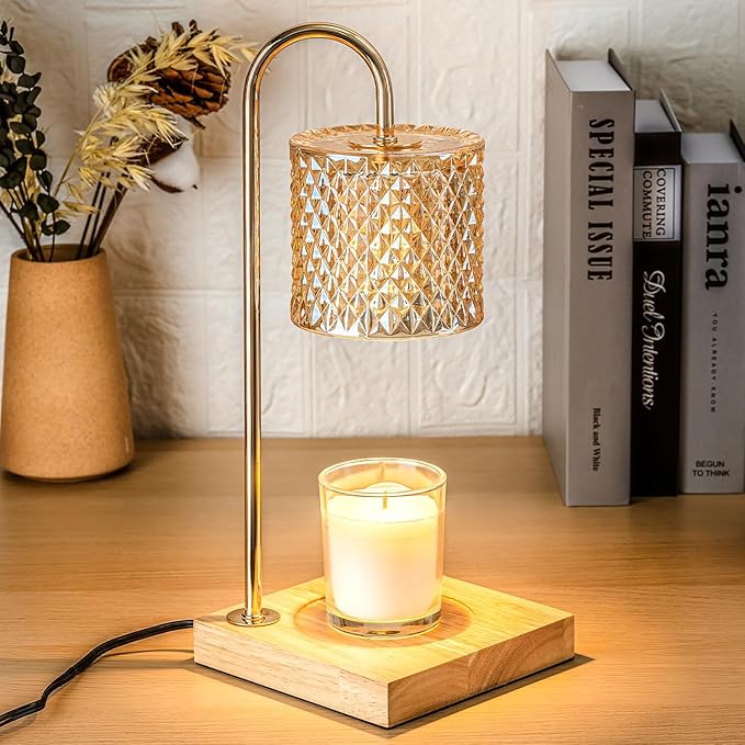 Marycele Lamp Candle Warmer with Timer, House Warming Gifts New Home, Candle Wax Warmer, Aesthetic Room Home Bedroom Decor, Amber Lozenge Diamond