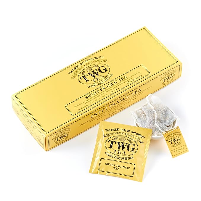 TWG Tea | Sweet France Tea | Green Tea | Chamomile Flowers & Rose Petals | 15 Hand Sewn Cotton Tea Bags | Gift Set
