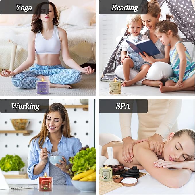 Scented Candles Gift for Women,4 Pack Natural Soy Wax Candles Long Lasting Rose Lavender Sandalwood Apple Cinnamon Fragrance Gift for Mothers Day, Birthday, Thanksgiving Day, Christmas, Valentines Day