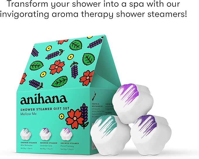 ANIHANA Shower Steamers 3 Pack Gift Set with Essential Oils Paraben Free Mint Refresher, Lavender Love, Floral Fantasy, 1.76 oz Each