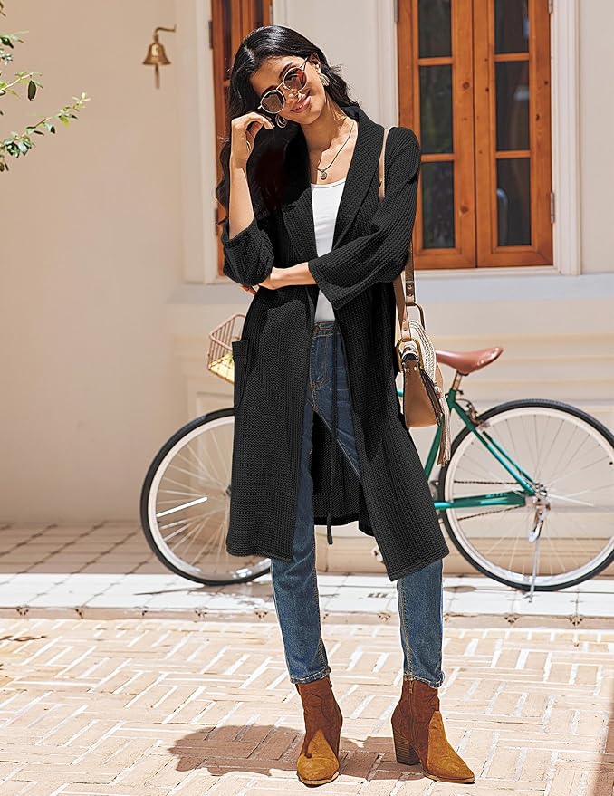 Ekouaer Robes for Women Waffle Knit Bathrobe Lightweight Kimono Robe Knee Length Loungewear with Pockets