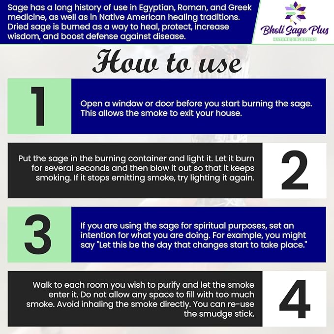 Lavender with White Sage - Bholi Sage Plus Sage Incense Sticks for Cleansing Negative Energy, Sage Sticks for House Cleansing - Lavender with White Sage Smudge Sticks Pack of 4