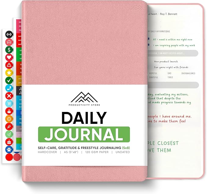 Best Daily Journal for Men & Women for Mindfulness, Productivity, Happiness & Self Care | Gratitude Journal, Affirmation Journal, Positivity Journal, Manifestation Journal, Self-Care Journal, Habit Tracker & Daily Journal with Prompts (Pink)