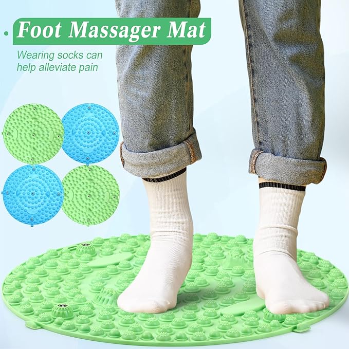 4 Pack Foot Massager Mat Foot Reflexology Pad with Magnetic Relaxation Massage Feet Pressure Point Pad Anti Fatigue Walk Stone Acupoint Mat Particle Portable Massage Tool (Blue and Green)