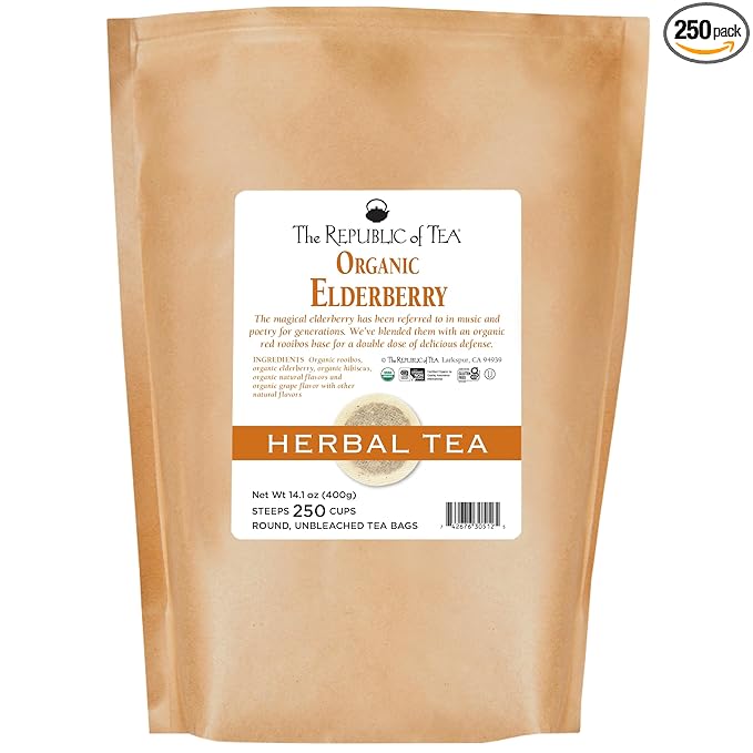 The Republic of Tea Organic Elderberry Herbal Tea, 250 Tea Bag Bulk