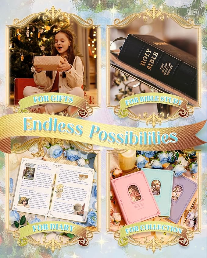 Thick Journal for Women & Girls, 360 Pages A5 Writing Journaling Notebook with Paintings, Women Journal for Writing, Vintage Journal with Gift Box & Pen for Girls Gift Ideas (Ice Blue)