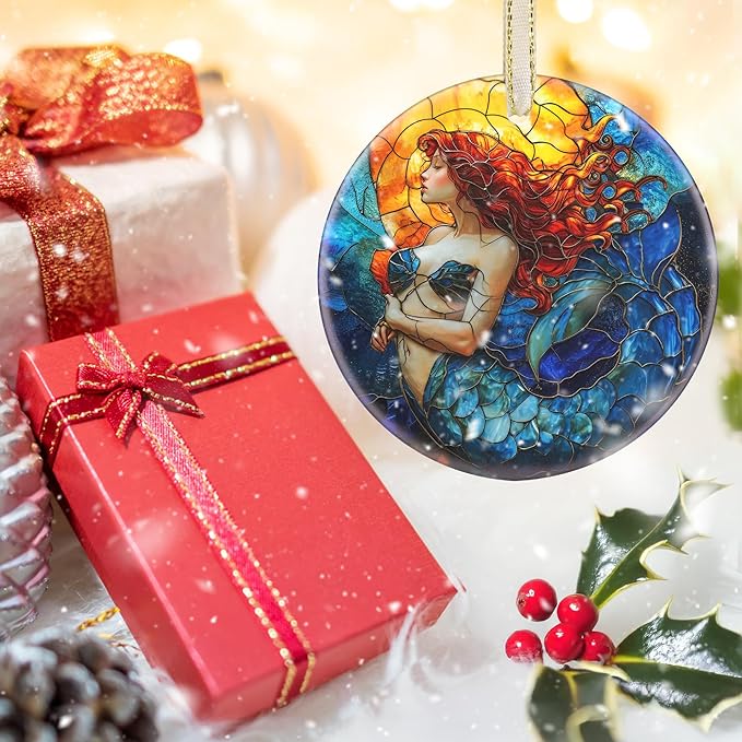 Ceramic Mermaid Hanging Ornament - Christmas Tree Decor - Gifts for Mermaid Lovers